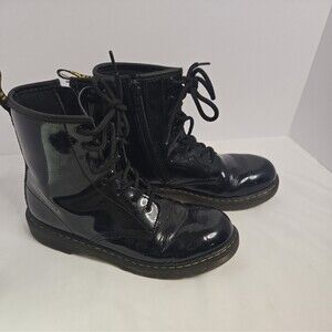 Dr. Martens 1460 Y Black Patent Leather Lace Up/Zip Ankle Boots Womens 6 /Mens 5
